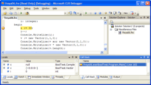 A Freya debugging session with Microsoft's CLR Debugger